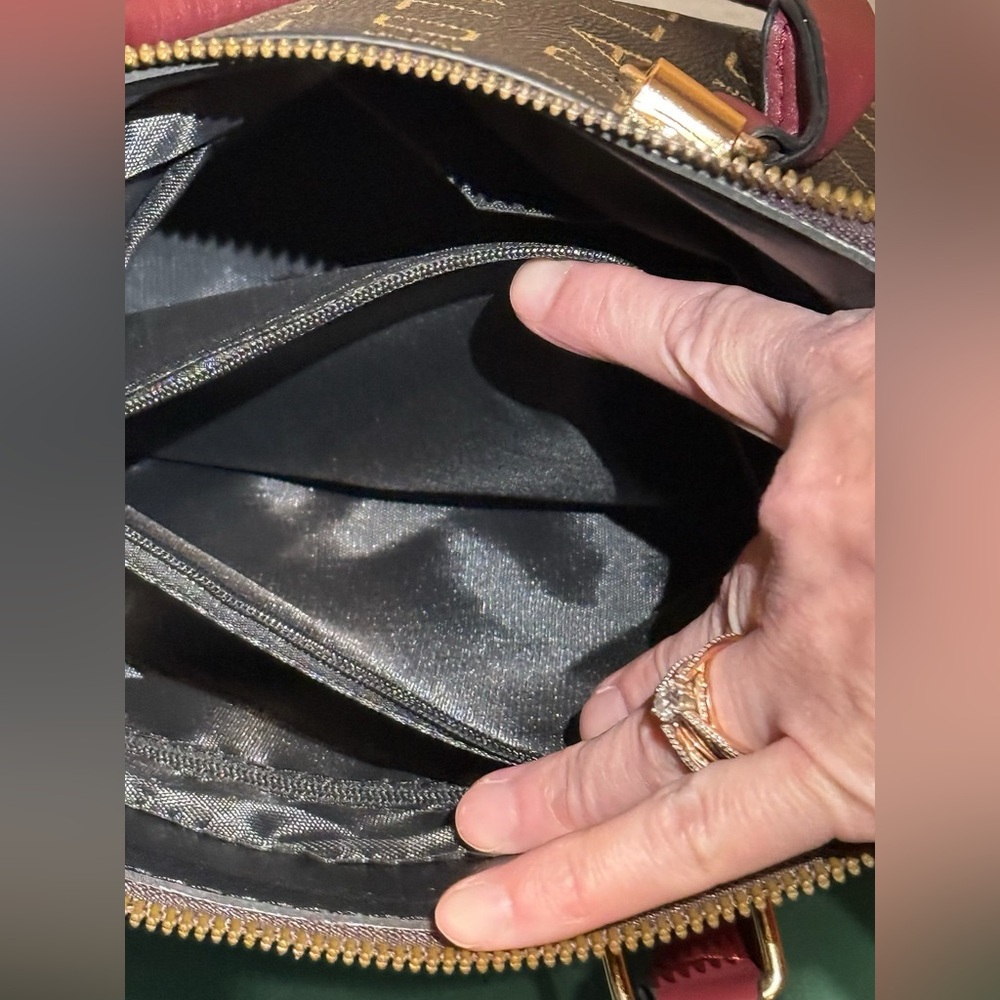 Aolida Brown & Burgundy Satchel/Crossbody with Gold Accents & Black Liner - Picture 11 of 14